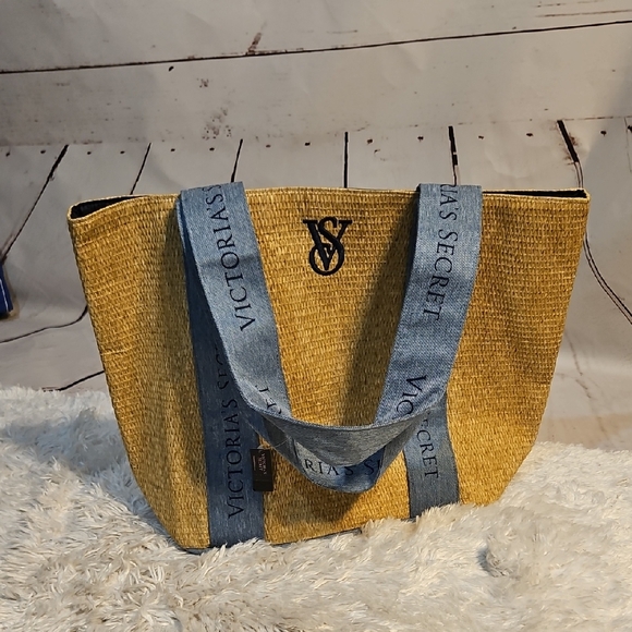 Victoria's Secret Blue ,tan  Tote Bag with‎ Beachy Vibe - Picture 1 of 9